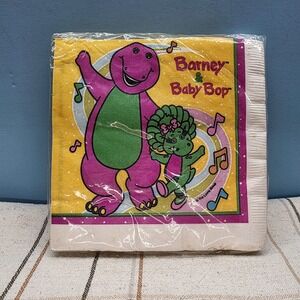 Vintage‎ Barney Paper Napkin Set of 16 5x5 Square Barney & Baby Bop Vintage NEW